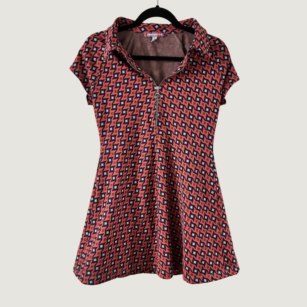 Urban Outfitters Indie Orange Geometric Diamond Print Quarter Zip Mini Dress L